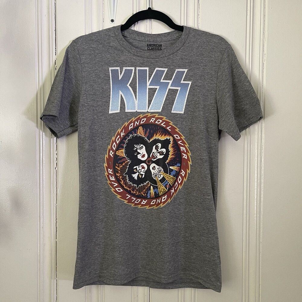 American Classics Kiss Rock & Roll Over Songs Men Gray Tee Shirt Size S